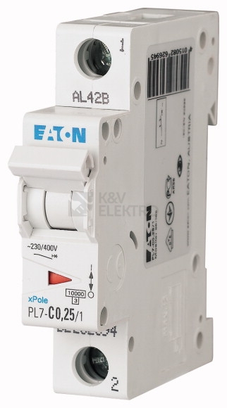 Obrázek produktu Jistič EATON PL7-0,25/1/C 0,25A PL7-C0,25/1 262694 0