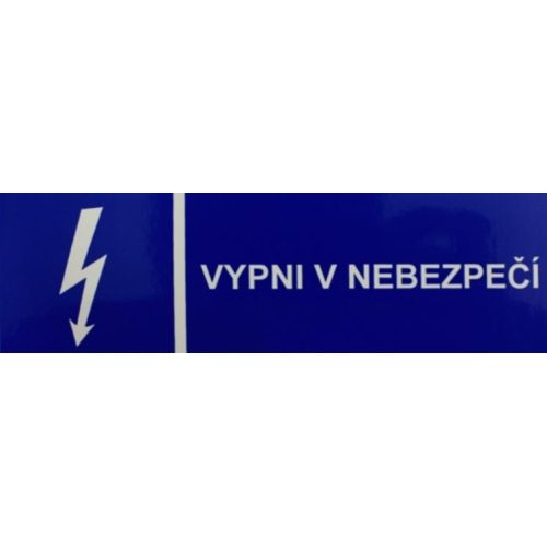 Samolepka vypni v nebezpečí (modrá) 35x130mm