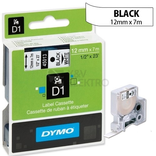 Obrázek produktu Páska do štítkovače Dymo 45013 bílá/černá 12mm/7m S0720530 0