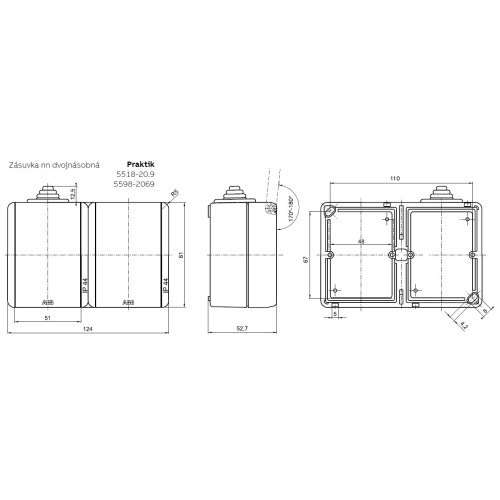 ABB Praktik dvojzásuvka IP44 šedá 5518-2029 S