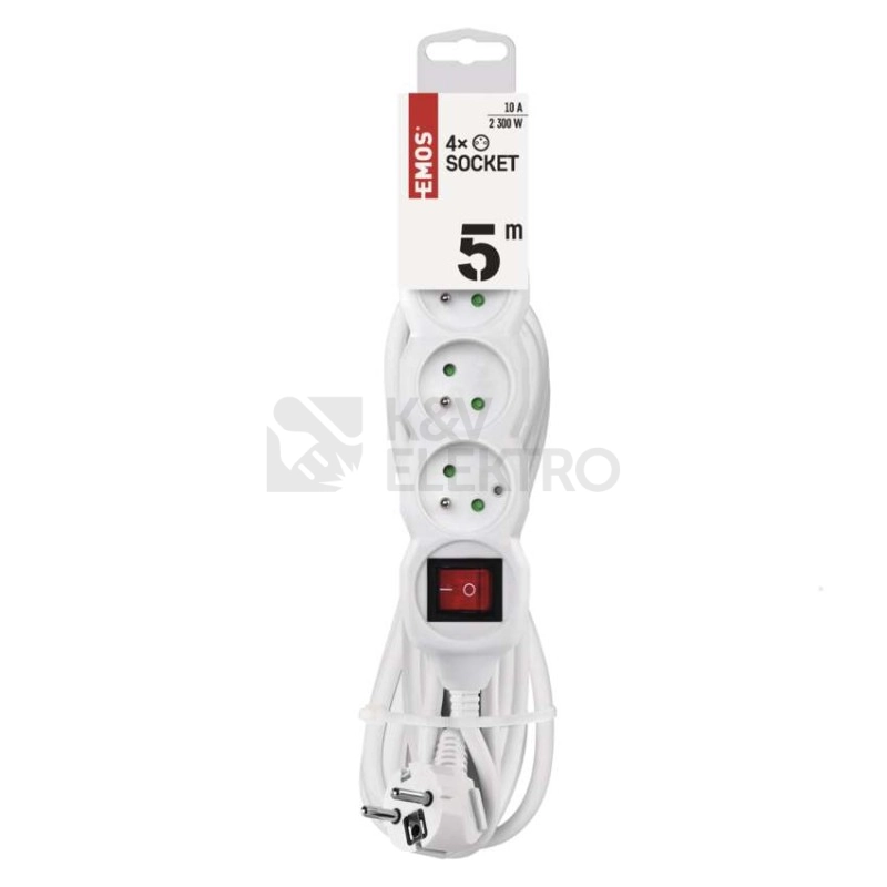 Obrázek produktu Prodlužovací kabel EMOS 5m/4zásuvky s vypínačem bílá P1415 1902140500 1