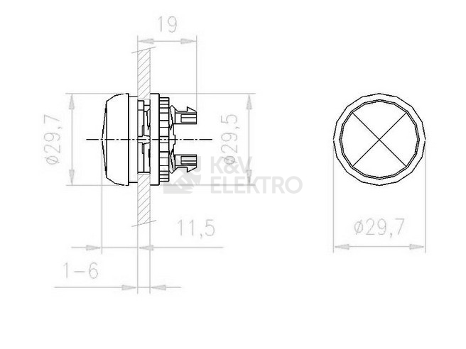 Obrázek produktu Signálka červená zapuštěná IP67 kroužek titan EATON M22-L-R /216772/ 1