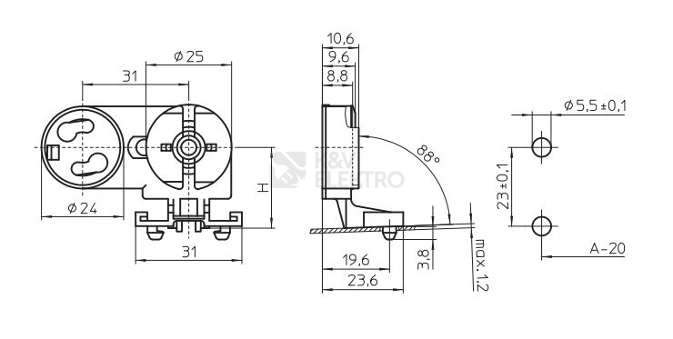 Obrázek produktu Patice zářivková T8/G13 s držákem startéru Vossloh-Schwabe 27450 100557 1