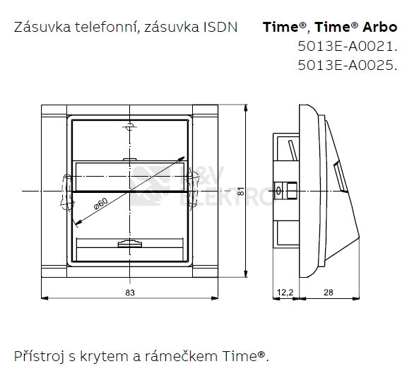 Obrázek produktu ABB Element,Time kryt zásuvky telefonní bílá/ledová bílá 5013E-A00213 01 1