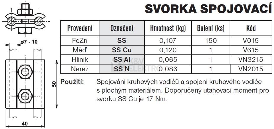 Obrázek produktu Svorka spojovací měď SS Cu TREMIS V615 1