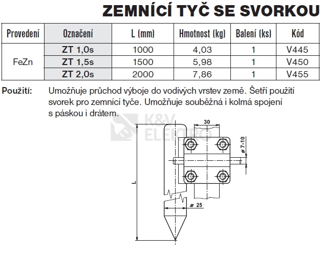Obrázek produktu Zemnící tyč se svorkou ZT 2,0s TREMIS V455 1