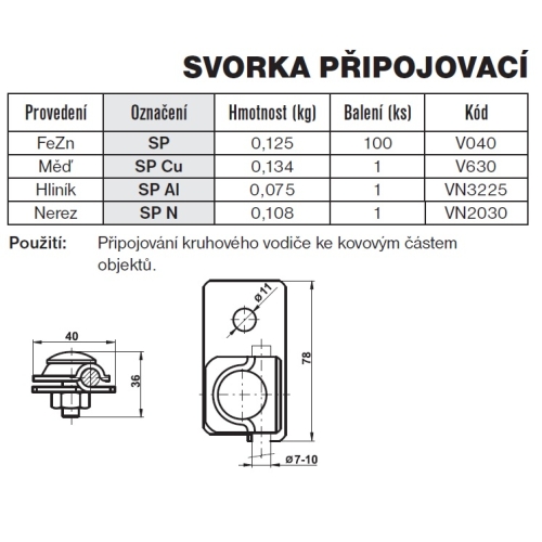 Svorka připojovací SP TREMIS V040