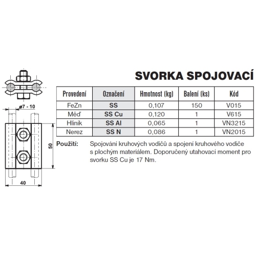 Svorka spojovací SS TREMIS V015
