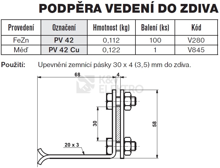 Obrázek produktu Podpěra vedení do zdiva FeZn PV 42 TREMIS V280 1