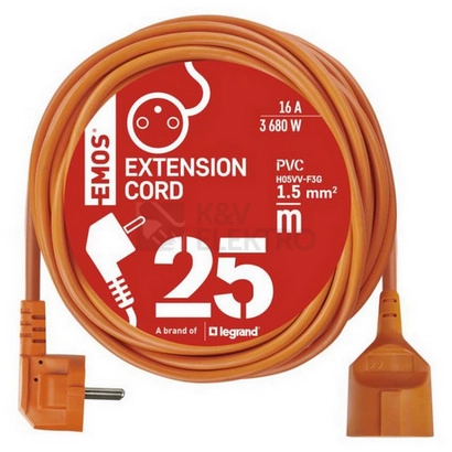 Obrázek produktu Prodlužovací kabel EMOS 25m/1zásuvka oranžová P01125 1901012500 2