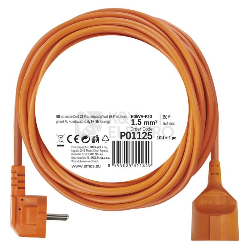 Obrázek produktu Prodlužovací kabel EMOS 25m/1zásuvka oranžová P01125 1901012500 3
