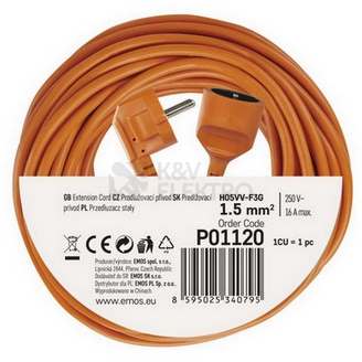 Obrázek produktu Prodlužovací kabel EMOS 20m/1zásuvka oranžová P01120 1901012000 3