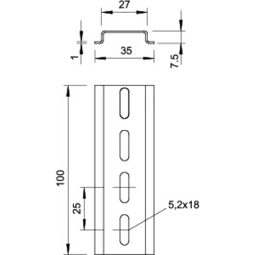 DIN lišta OBO 2069 2M GTPL 35×7,5mm tl.=1mm 1115669