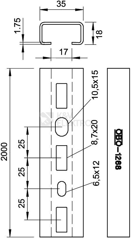 Obrázek produktu Nosná C-lišta 35x18mm délka 2m 1268 SL 2M FS /1104454/ 2