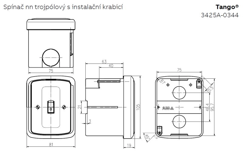 ABB Tango spínač sporáková kombinace zapuštěná 16A 400V 3P bílá 3425A-0344 B (obrázek 3)
