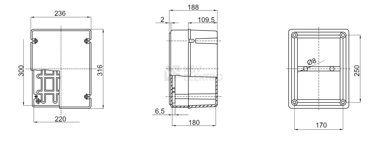 Obrázek produktu Rozvodná krabice GEWISS GW44219 316x236x188mm IP56 na omítku 1