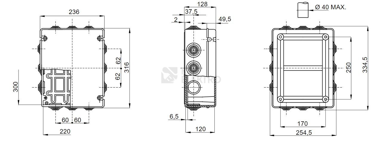 Obrázek produktu Krabice GEWISS GW44009 316x236x128mm IP55 na omítku 1