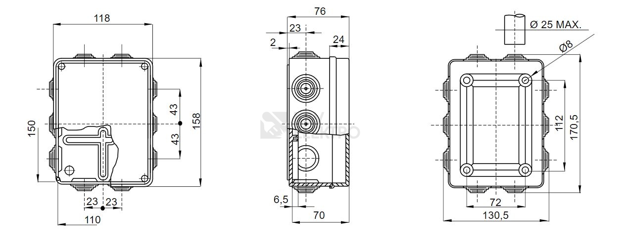 Obrázek produktu  Krabice GEWISS GW44006 158x118x76mm IP55 na omítku 1