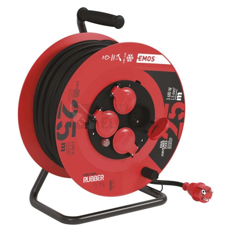 Obrázek produktu Gumový prodlužovací kabel na bubnu 25m/4zásuvka 3x1,5mm2 černá EMOS P084251 1908242503 3