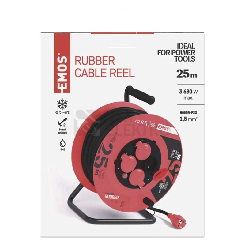 Obrázek produktu Gumový prodlužovací kabel na bubnu 25m/4zásuvka 3x1,5mm2 černá EMOS P084251 1908242503 4
