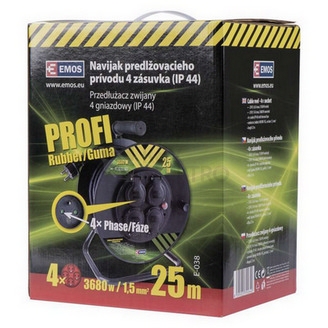 Obrázek produktu Gumový prodlužovací kabel na bubnu 25m/4zásuvka 3x1,5mm2 černá EMOS P084251 1908242503 1