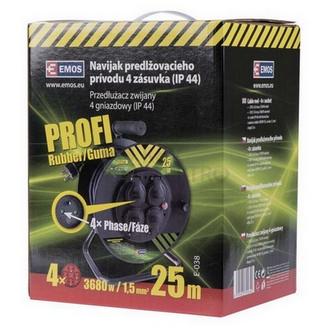 Obrázek produktu  Gumový prodlužovací kabel na bubnu 25m/4zásuvka 3x1,5mm2 černá EMOS P084251 1908242503 1