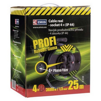 Obrázek produktu  Gumový prodlužovací kabel na bubnu 25m/4zásuvka 3x1,5mm2 černá EMOS P084251 1908242503 2