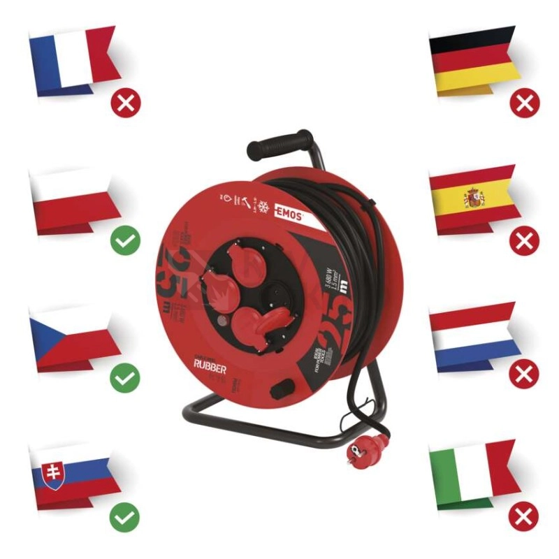 Obrázek produktu Gumový prodlužovací kabel na bubnu 25m/4zásuvka 3x1,5mm2 černá EMOS P084251 1908242503 9