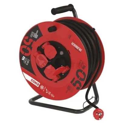 Obrázek produktu Gumový prodlužovací kabel na bubnu 50m/4zásuvka 3x1,5mm2 černá EMOS P084501 1908245003 0