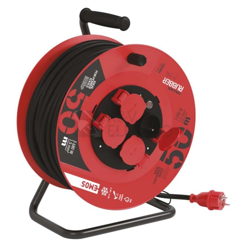 Obrázek produktu Gumový prodlužovací kabel na bubnu 50m/4zásuvka 3x1,5mm2 černá EMOS P084501 1908245003 3