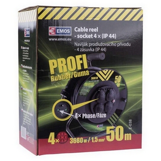 Obrázek produktu  Gumový prodlužovací kabel na bubnu 50m/4zásuvka 3x1,5mm2 černá EMOS P084501 1908245003 2