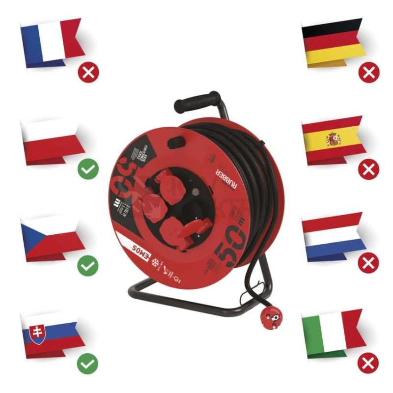 Obrázek produktu Gumový prodlužovací kabel na bubnu 50m/4zásuvka 3x1,5mm2 černá EMOS P084501 1908245003 10