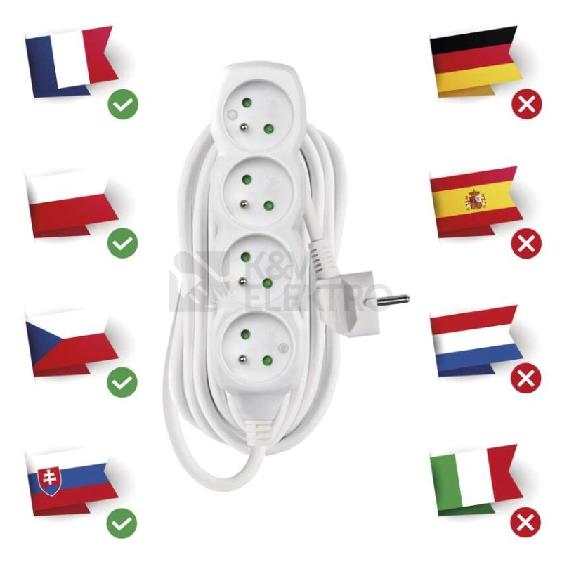 Obrázek produktu Prodlužovací kabel EMOS P0417 7m/4zásuvky bílá 1902040700 2