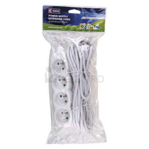 Obrázek produktu Prodlužovací kabel EMOS 5m/4zásuvky bílá P0415 1902040500 1