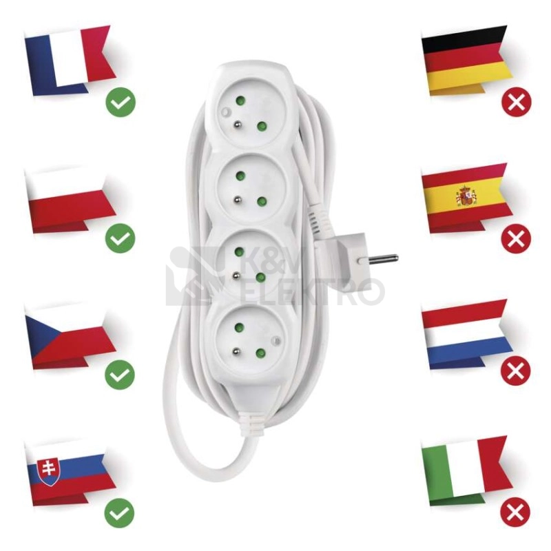 Obrázek produktu Prodlužovací kabel EMOS 5m/4zásuvky bílá P0415 1902040500 2