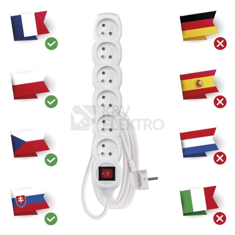 Obrázek produktu Prodlužovací kabel EMOS P1613 3m/6zásuvek s vypínačem bílá 1902160300 2