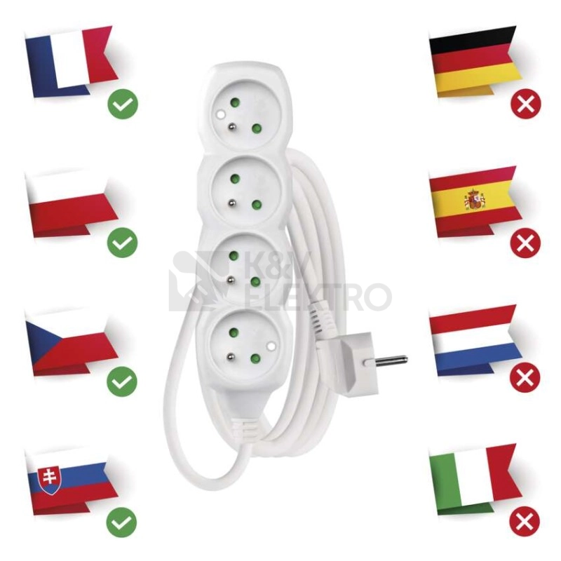 Obrázek produktu Prodlužovací kabel EMOS 2m/4zásuvky bílá P0412 1902040200 2