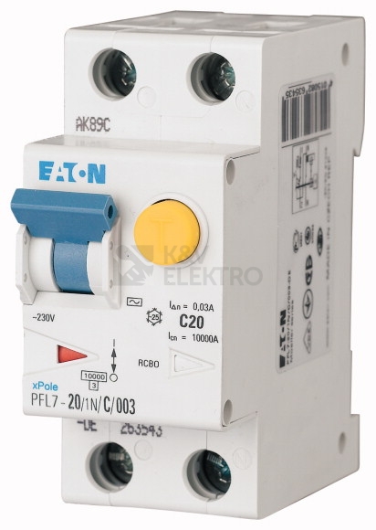 Obrázek produktu Proudový chránič s jističem EATON PFL7-20/1N/003/B 20A 30mA AC PFL7-20/1N/B/003 263540 0