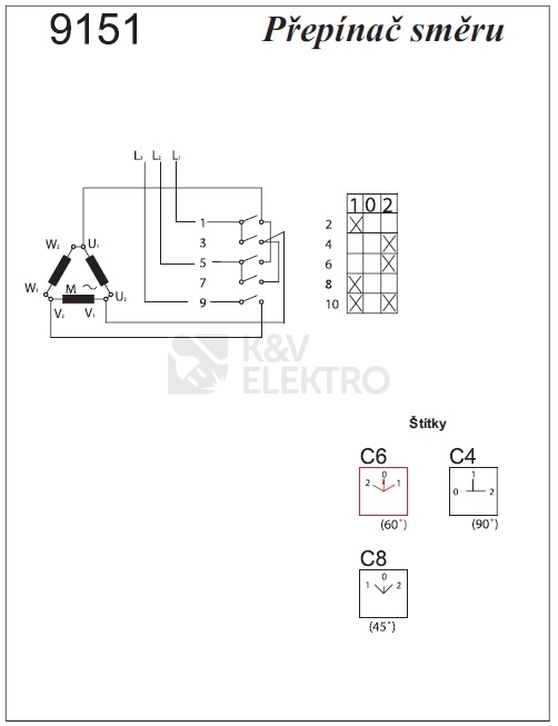 Obrázek produktu Vačkový spínač SEZ S25 JPU 9151 C6 25A/3P reverzní černá páčka 1/0/2 1