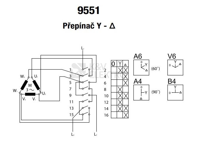 Obrázek produktu  Vačkový spínač SEZ S25 JPU 9551 A6 25A/3P hvězda/trojúhelník černá páčka 0/Y/D 1