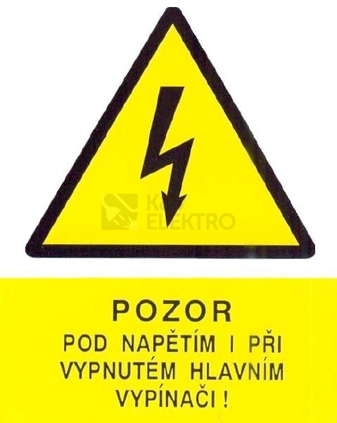 Obrázek produktu Samolepka pozor pod napětím i při vypnutém vypínači (žlutá)90x120mm 0
