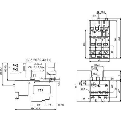 Tepelné nadproudové relé Elektropřístroj T17 I 4,3A (obrázek 2)