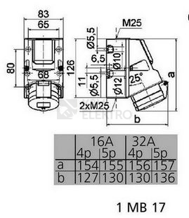 Obrázek produktu Zásuvka kombinovaná Bals 1015 16A/5P/400V/230V/16A IP44 1