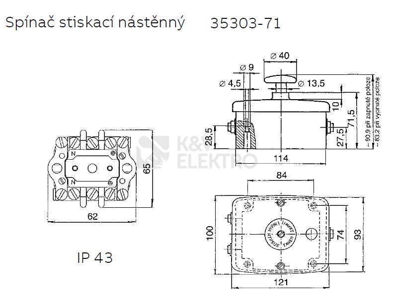 Obrázek produktu ABB spínač trojpólový stiskací 35303-71 černá 16A 400V 2