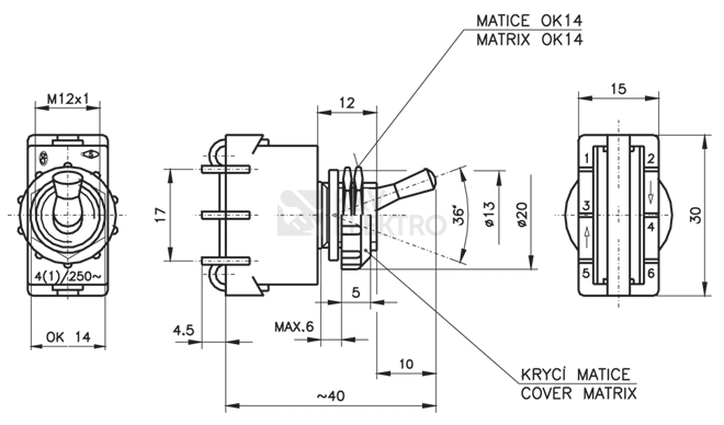 Obrázek produktu Vypínač Desko 3336-62890 páčkový vestavný 4A 250V černá matice 1