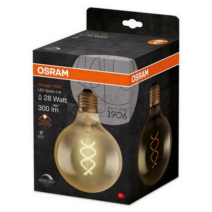 Obrázek produktu LED žárovka Vintage 1906 E27 OSRAM 4W (28W) teplá bílá (2000K) Retro Filament Gold Globe125 stmívatelná 2
