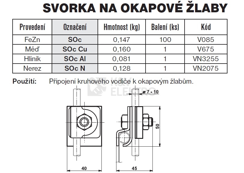 Obrázek produktu Svorka na okapové žlaby měď Soc Cu TREMIS V675 1