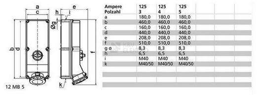 Obrázek produktu ZASUVKA 125A 4p 400V 6h IP67 16621 1