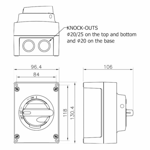 Vačkový spínač KATKO KEM 340U Y/R 40A IP65 červeno/žlutý