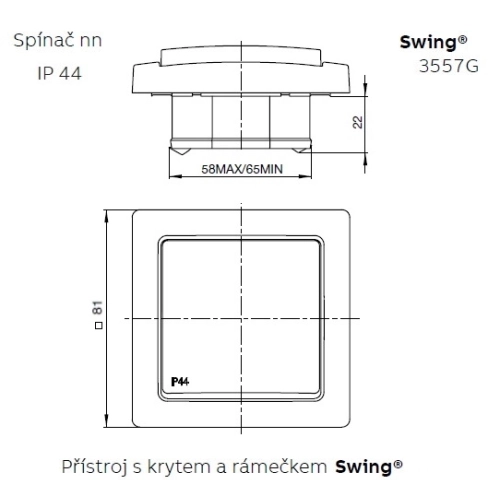 ABB Swing (L) tlačítko č.1/0 IP44 jasně bílá 3557G-A80940 B1 (obrázek 3)